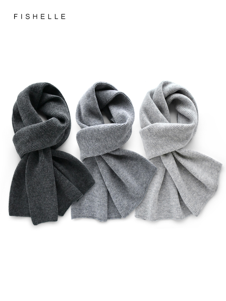 Wool Scarf Men - Серый однотонный кашемировый шарф, зимние мужские